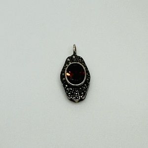 Sterling Silver Garnet Marcasite Pendant
